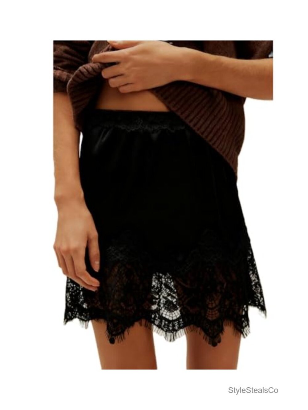 Women Satin Silk Lace Trim Slip Skirt Y2K Layering Mini A-Line Low Rise